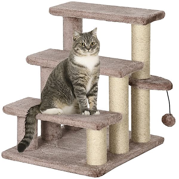 PawHut Kratzbaum Hundetreppe Tiertreppe, mit Kratzbaum Ball, Braun günstig online kaufen