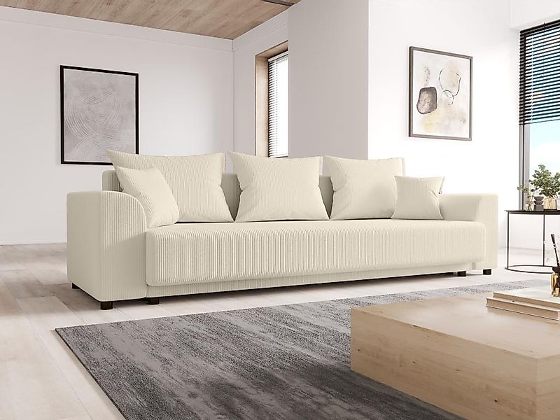 Sofa 3-Sitzer mit Schlaffunktion - Cord - Beige - NESSARO günstig online kaufen