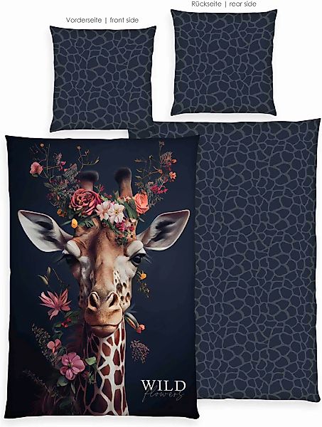 Herding Bettwäsche "Wild Flowers Giraffe" 2 Wendebettwäsche günstig online kaufen