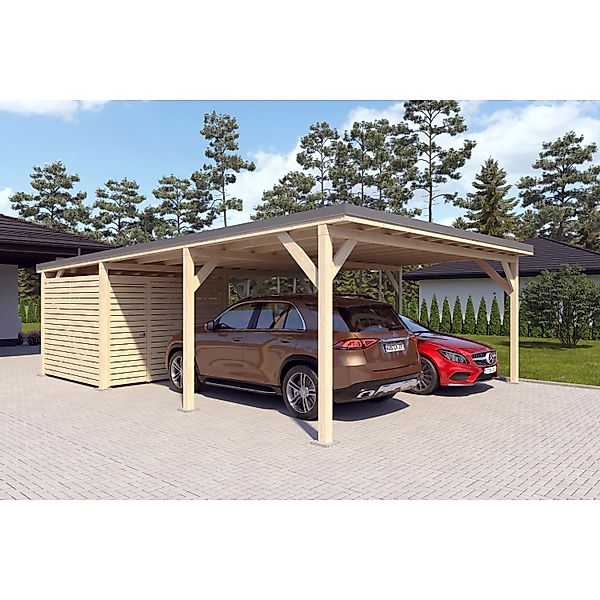 Holzbrüder Carport Ralf 52m² mit kl. Geräteraum Natur-Dunkelgrau günstig online kaufen