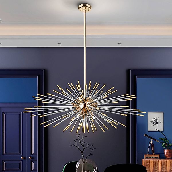 Hängeleuchte Evasion, 9-fl., gold, Metall, Glas, Ø 100cm günstig online kaufen