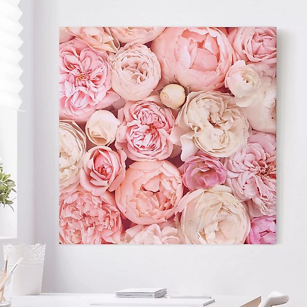 Leinwandbild Blumen - Quadrat Rosen Rosé Koralle Shabby günstig online kaufen