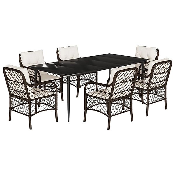vidaXL 7-Tlg Garten-Essgruppe mit Kissen Braun Poly Rattan 3212115 günstig online kaufen