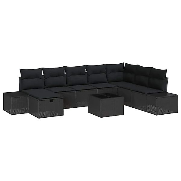 vidaXL Garten-Sofa-Set mit Kissen 9-Tlg Schwarz Poly Rattan 3359442 günstig online kaufen