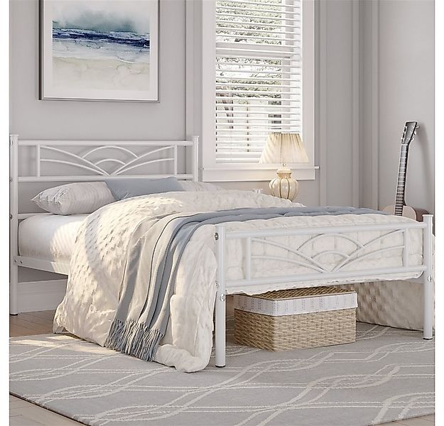 Yaheetech Bettgestell Metallbett, Bettrahmen mit Kopfteil, Doppel/Einzelbet günstig online kaufen