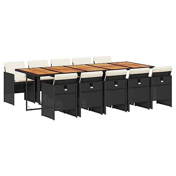 vidaXL 11-Tlg Garten-Essgruppe mit Kissen Schwarz Poly Rattan 3277706 günstig online kaufen