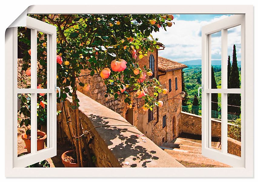 Artland Wandbild "Fensterblick Rosen auf Balkon Toskana" Garten 1 Stk. tlg. günstig online kaufen