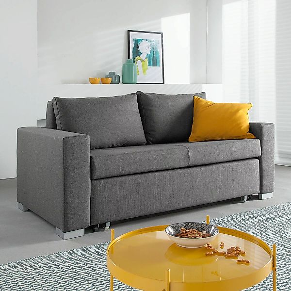 home24 mooved Schlafsofa Latina 2-Sitzer Grau Webstoff 170x90x90 cm (BxHxT) günstig online kaufen