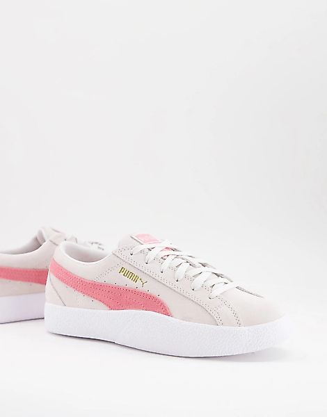 Puma – Love – Sneaker aus Wildleder in Beige mit rosa Streifen-Grau günstig online kaufen