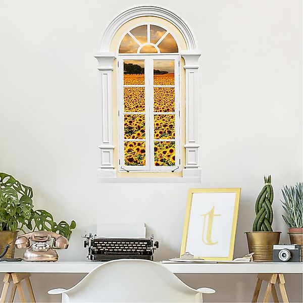 Wandtattoo Fenster Mediterran Feld mit Sonnenblumen günstig online kaufen