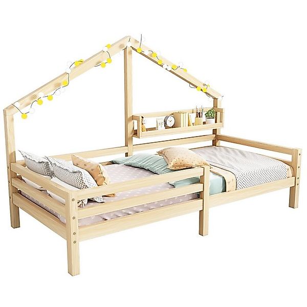 Gotagee Hausbett Kinderbett mit Ablageregal Kaminform 90x200cm Natur günstig online kaufen