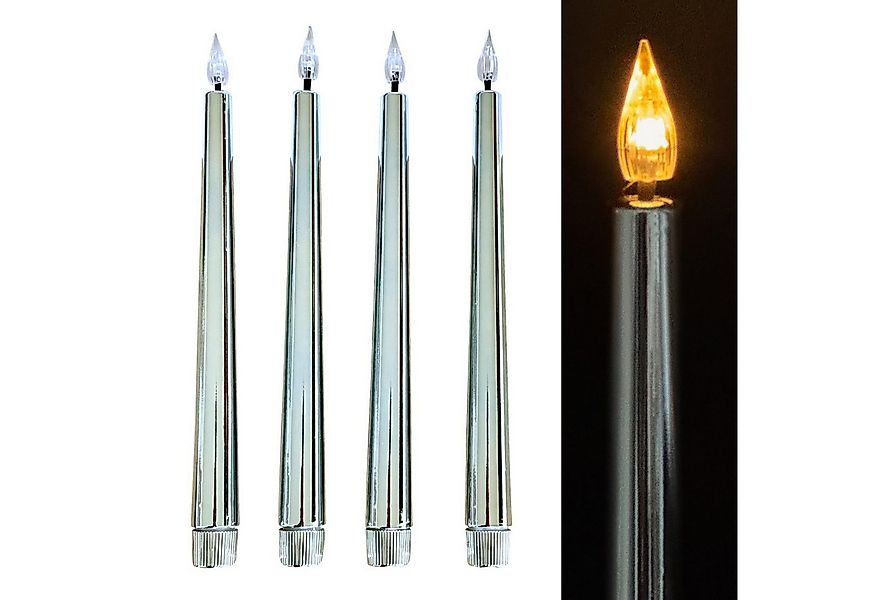Online-Fuchs LED-Kerze 4 LED Stabkerzen im Metallic-Design mit Acrylflamme günstig online kaufen
