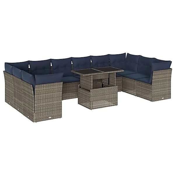 vidaXL 11-Tlg Gartensofa-Set mit Kissen Grau Polyrattan 3266861 günstig online kaufen