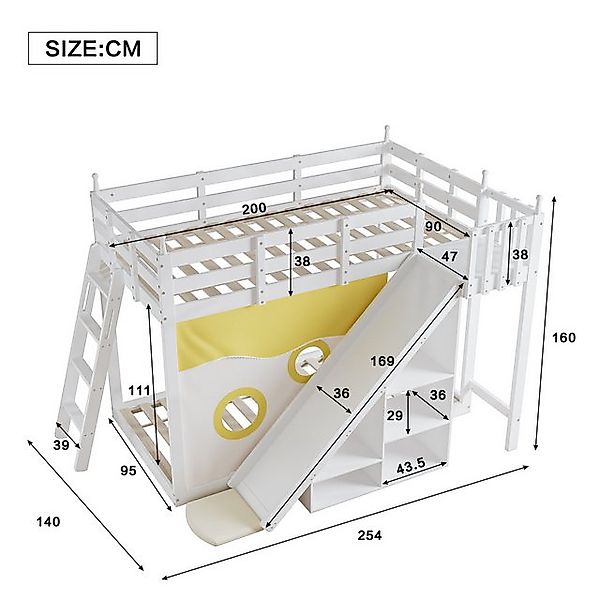 TavilaEcon Etagenbett Kinderbett, Holzbett mit Bettvorhang, Treppe, Zäune, günstig online kaufen