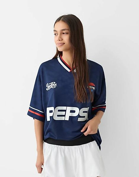 Bershka Sportliches T-Shirt Mit Kurzen Ärmeln Pepsi Damen L Marinenblau günstig online kaufen