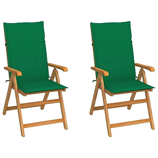 vidaXL Gartenstühle 2 Stk mit Grünen Kissen Massivholz Teak 3062381 günstig online kaufen