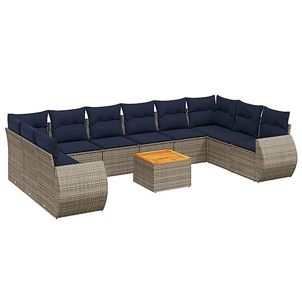 vidaXL 11-Tlg Gartensofa-Set mit Kissen Grau Polyrattan 3225179 günstig online kaufen