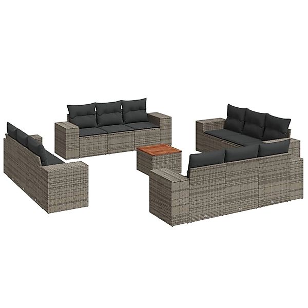 vidaXL 13-tlg Garten-Sofagarnitur mit Kissen Grau Poly Rattan Modell 10 günstig online kaufen