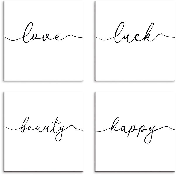 Artland Leinwandbild »Liebe Glück Schönheit Frohsinn« Sprüche & Texte 4 Stk günstig online kaufen