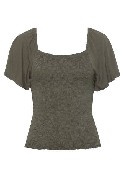 Buffalo Kurzarmshirt mit Volantärmeln, Blusenshirt, figurbetont, günstig online kaufen