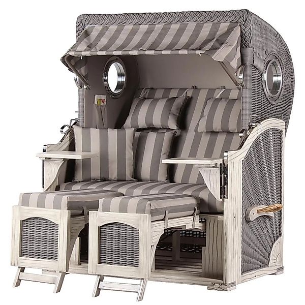 bene,iving Strandkorb Komplettset Ammersee Mahagoni Bullauge washed grey PE günstig online kaufen
