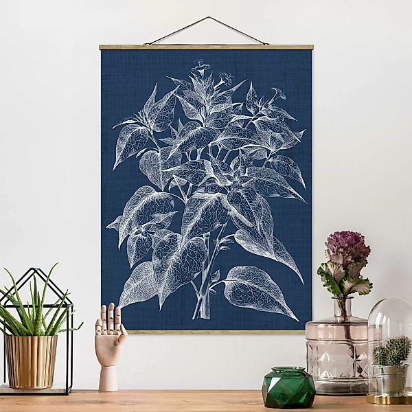 Stoffbild Blumen mit Posterleisten - Hochformat Denim Pflanzenstudie III günstig online kaufen