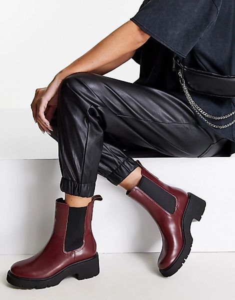 Camper – Chelsea-Stiefel aus Leder in Burgunderrot mit Absatz günstig online kaufen