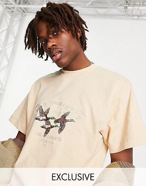 Reclaimed Vintage Inspired – T-Shirt aus Bio-Baumwolle in der Farbe Stein m günstig online kaufen