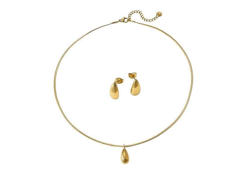 KARMA Schmuckset Tropfen Damen Edelstahl Gold Halskette 42 cm (Damenschmuck günstig online kaufen