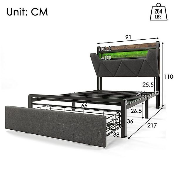STILVORA Polsterbett 90×200 Bettgestell Stauraumbett mit LED,Jugendbett mit günstig online kaufen