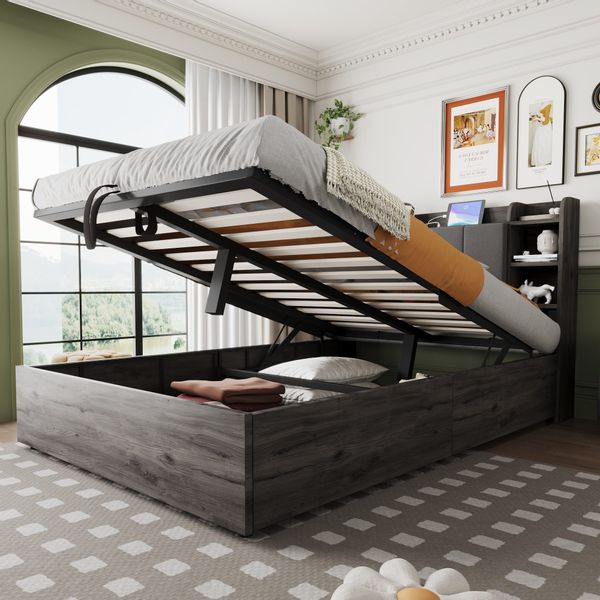 Flieks Holzbett, Hydraulisches Stauraumbett Doppelbett 140x200cm günstig online kaufen