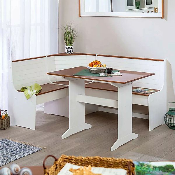 Günstige Sitzecke mit Eckbank und Tisch Weiß und Braun (dreiteilig) günstig online kaufen