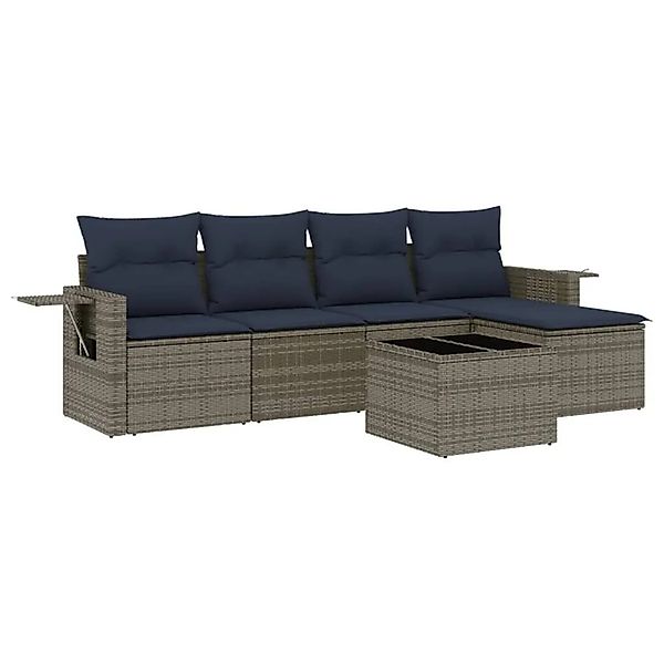 vidaXL 6-Tlg Gartensofa-Set mit Kissen Grau Polyrattan 3220100 günstig online kaufen