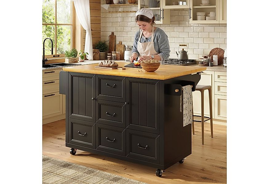 KLAM HOME Kücheninsel Kücheninsel mit ausziehbarer Arbeitsplatte und Rollen günstig online kaufen