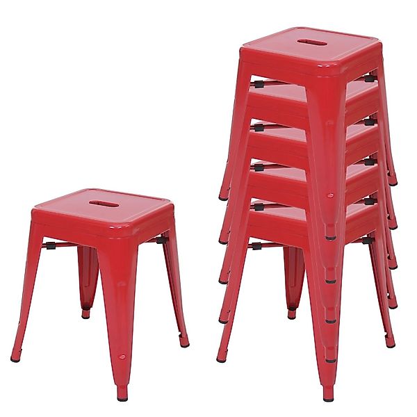 PROREGAL 6er-Set Hocker Sitzhöhe 46cm Metall Industriedesign Stapelbar Rot günstig online kaufen