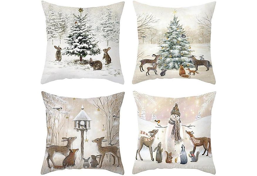 LuxusKollektion Dekohänger 4er Set Weihnachtskissenbezug Leinen Nostalgie 4 günstig online kaufen