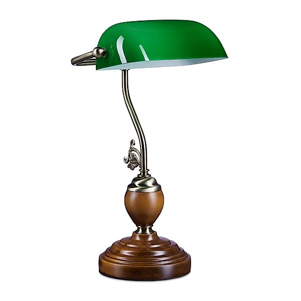 relaxdays Schreibtischlampe Bankerlampe JONES mit Holzfuß günstig online kaufen