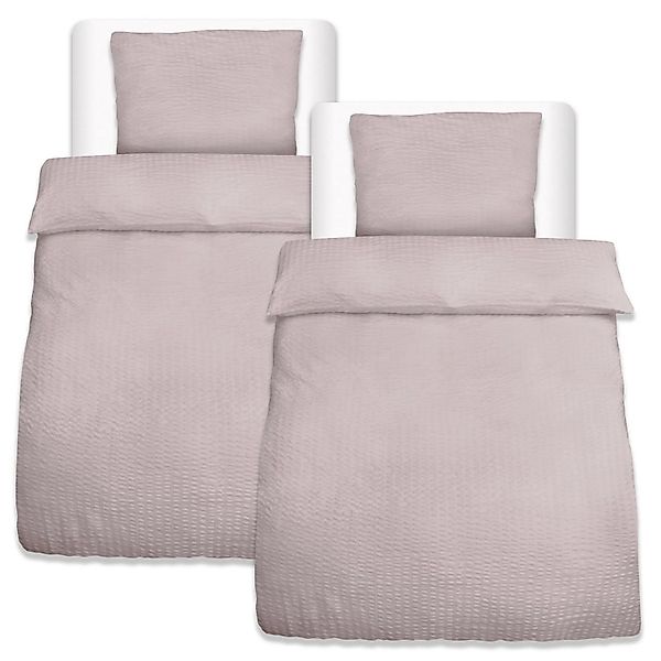 Beautissu 4tlg Seersucker Bettwäsche 135x200 cm & Kopfkissen 80x80 cm Taupe günstig online kaufen