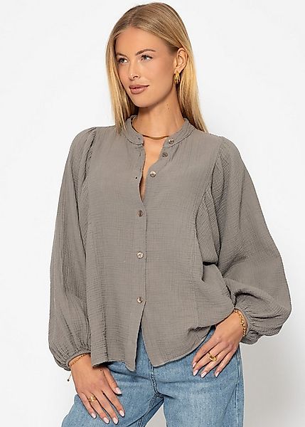 SASSYCLASSY Langarmbluse Oversize Musselin Bluse Damen mit Fledermausärmeln günstig online kaufen