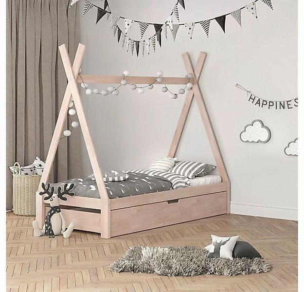 VitaliSpa Kinderbett Tipi 90 x 200 cm Natur inklusive Bettschublade und Mat günstig online kaufen