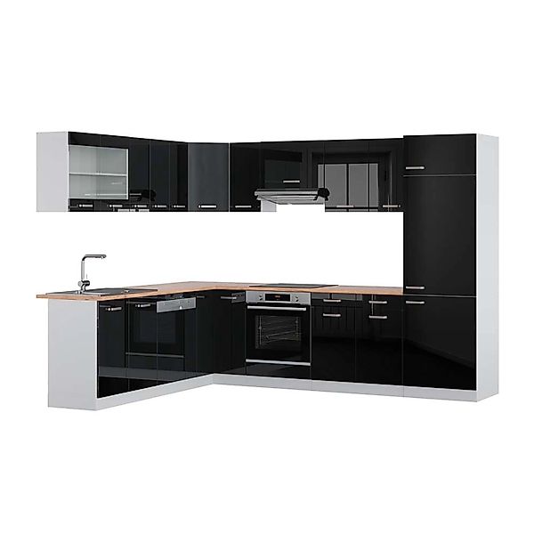Vicco R-Line Eckküche Schwarz Hochglanz/Weiß 227 x 287 cm AP Eiche günstig online kaufen