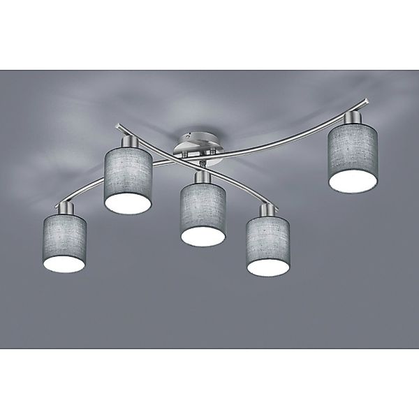 Trio Deckenlampe Garda Nickel matt 5-flammig E14 mit Stoffschirm günstig online kaufen