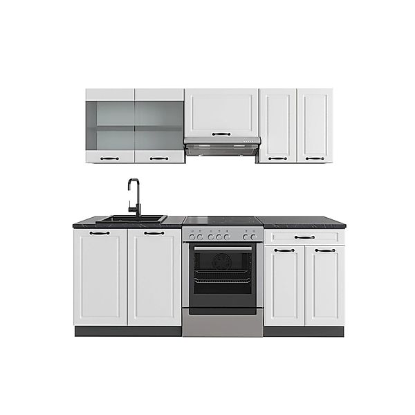 Vicco R-Line Küchenzeile Weiß Landhaus/Anthrazit 200 cm AP Anthrazit günstig online kaufen