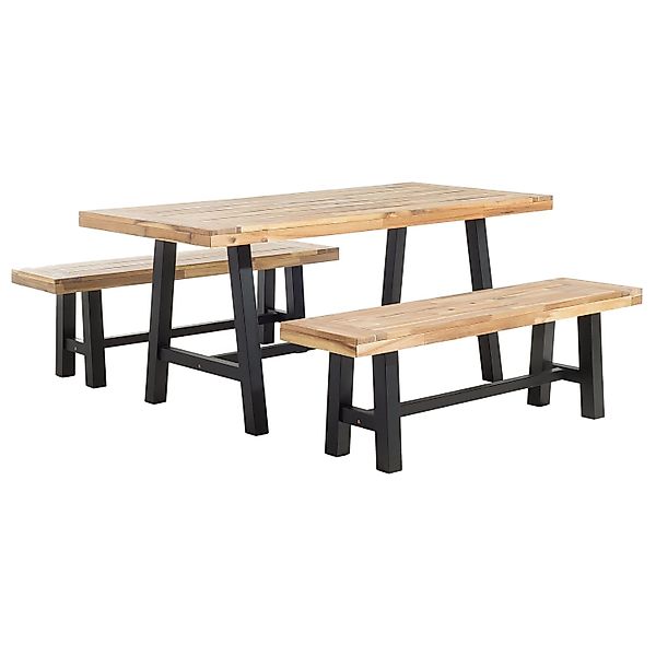 Beliani Gartentisch Set SCANIA Heller Holzfarbton Schwarz 80x170x74 günstig online kaufen