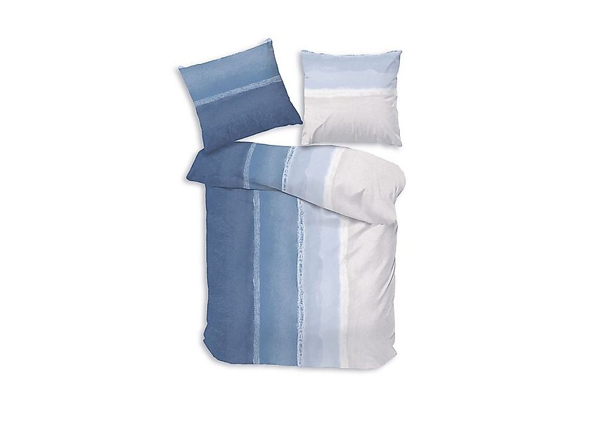 DOBNIG Bettwäsche Flanell, Flanell, 2 teilig, Farbverlauf, gestreift, blau günstig online kaufen