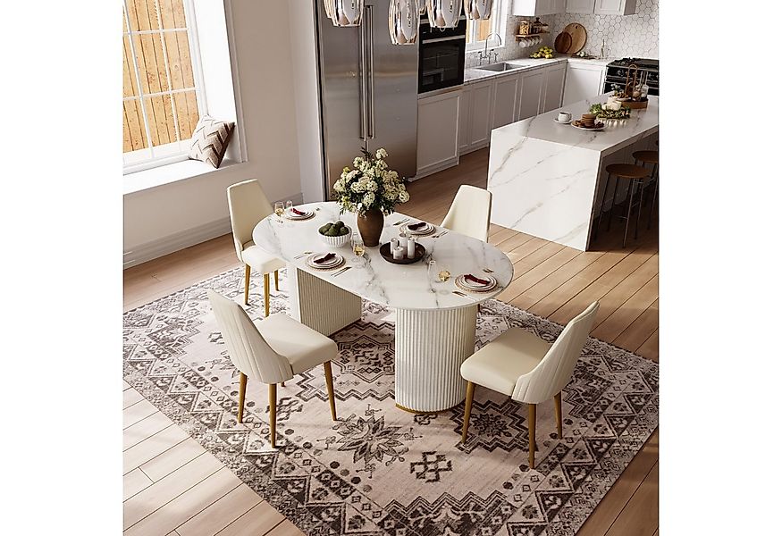 POVISON Esstisch Weißer ovaler Küchentisch, moderner Hochglanz-Esszimmertis günstig online kaufen