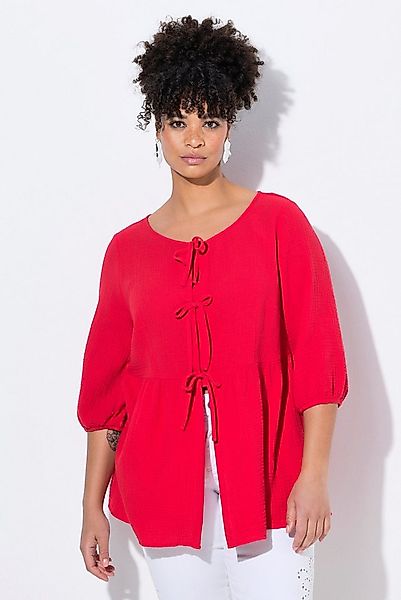 MIAMODA Longbluse Bluse A-Linie Musselin Bindebänder Kräuselnaht günstig online kaufen