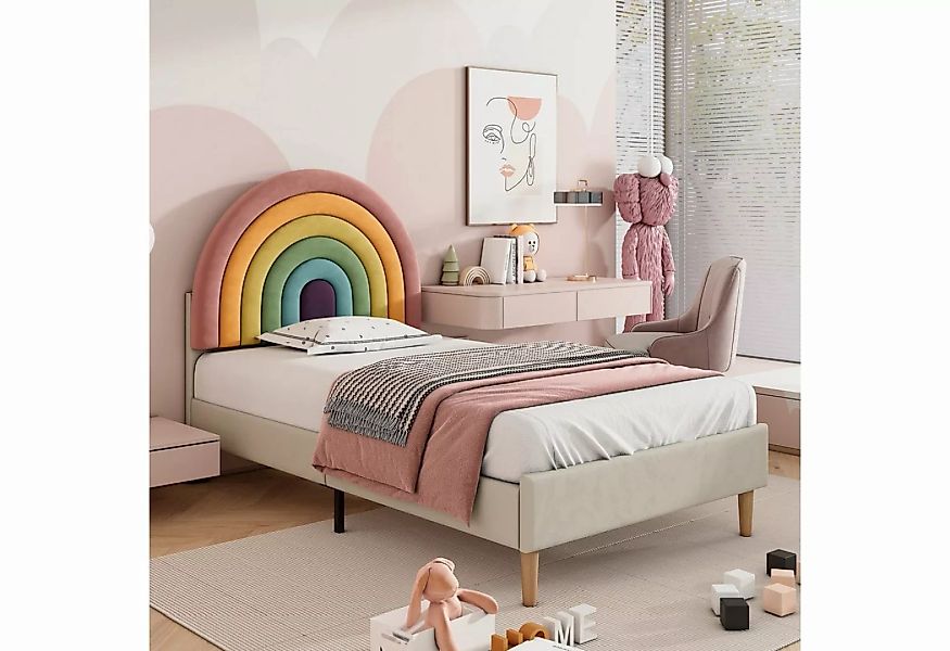 BlingBin Polsterbett Polsterbett Kinderbett Regenbogen Design Samt 90*200 ( günstig online kaufen