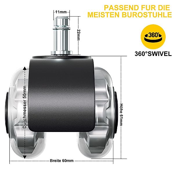Clanmacy Stuhlrolle 10 Bürostuhlrollen 11x22mm,360 Grad günstig online kaufen