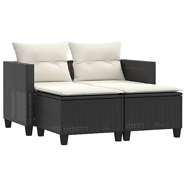 vidaXL Gartensofa 2-Sitzer mit Hockern Schwarz Poly Rattan 365790 günstig online kaufen
